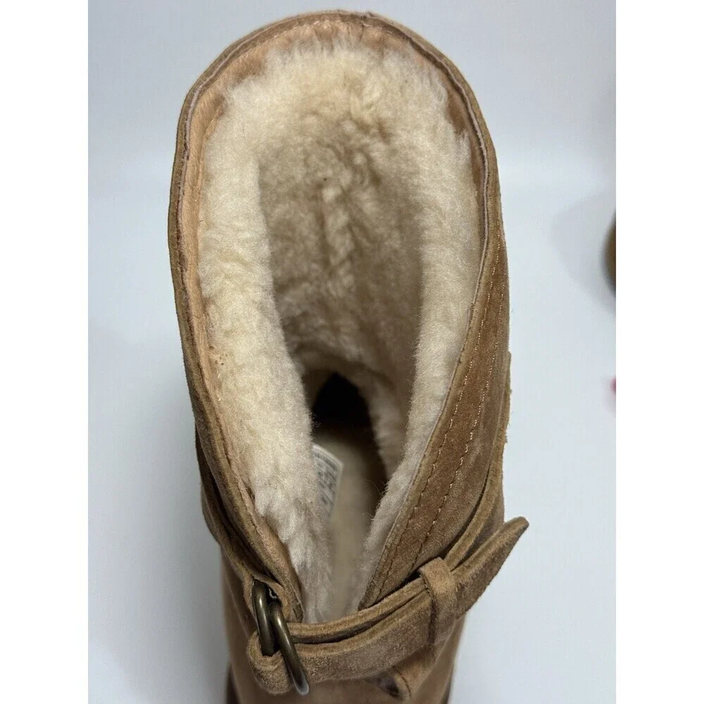 UGG Remora Short Boots Womens Size 9 Chestnut Leather Shearling Fur Lined